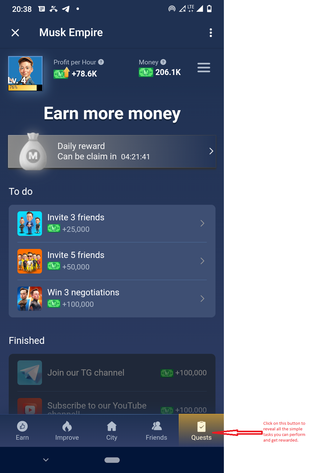 Simple tasks to earn points on Must Empire telegram bot