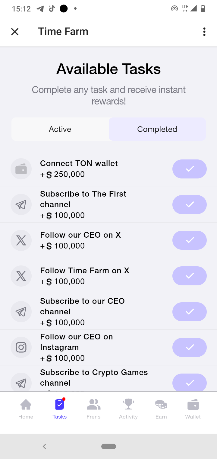 Tasks to boot Time Farm airdrop earnings